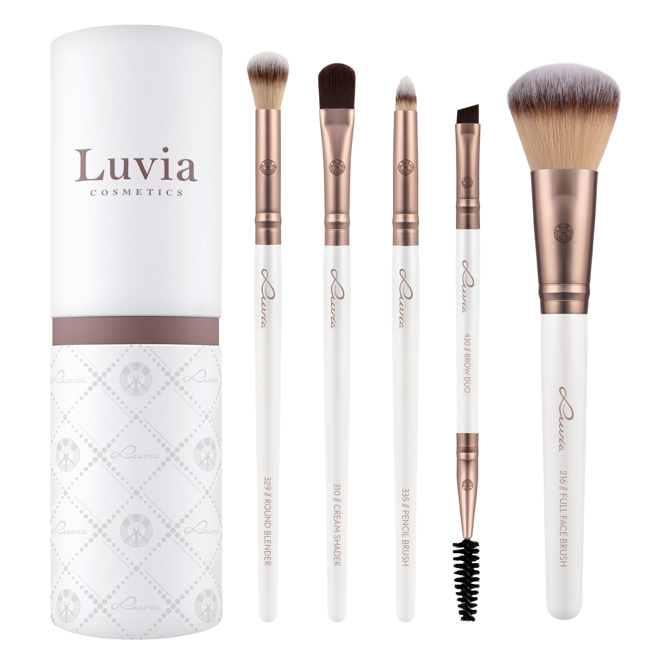 Luvia Make-Up Brush Set, Daily Selection Brush Set, Powder, Eyebrow and Eye Brushes in Set, 5 Vegan Cosmetic Brushes