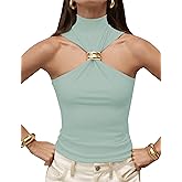 Ymejia Womens Sleeveless Halter Tops Pleated Twist Front Slim Fit Date Night Clubwear Halter Neck Tank Tops