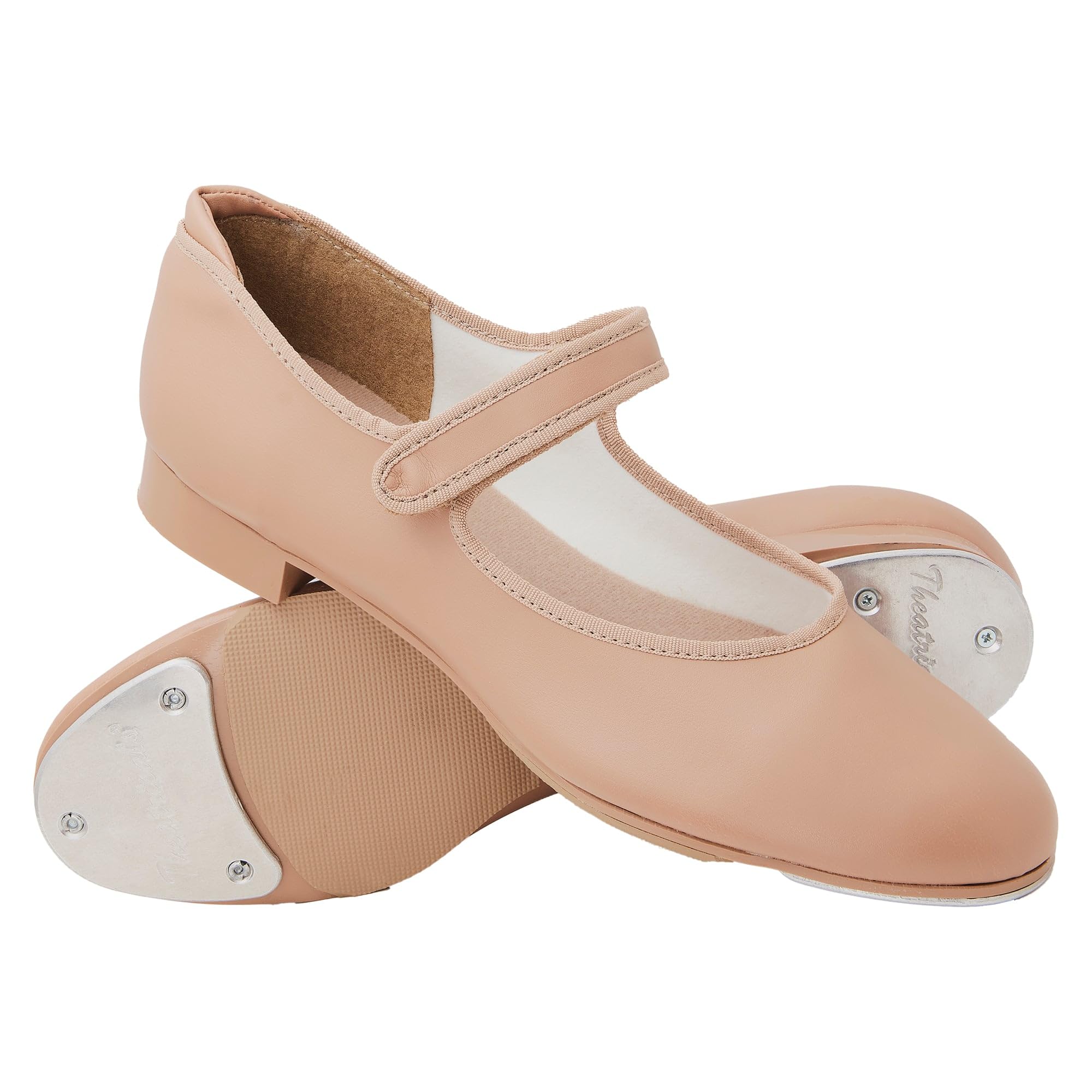 Theatricals Girls Hook and Loop Strap Tap Shoes Tan 02.5M T9050C Image