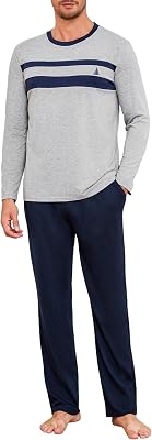 Pyjamas en Coton pour Hommes Pyjamas Longs Deux Pièces Loungewear Pyjama Long Automne Et Hiver Élastique Ajustable Pantalon De Pyjama S-3XL