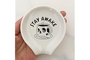 Stay Awake Skull Coffee Spoon Rest Ceramic, Funny Spoon Rest Gift for Coffee Lovers, Skull Coffee Spoon for Coffee Bar,White 