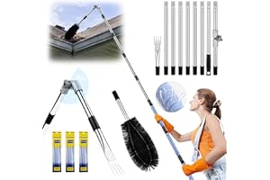 AUTOMIIM 11.8 FT Gutter Cleaning Tools From The Ground, Adjustable Rain Gutter Cleaning Pole with Gutter Brush & Shovel, Roof Gutters Cleaner Tool with Grip Tapes