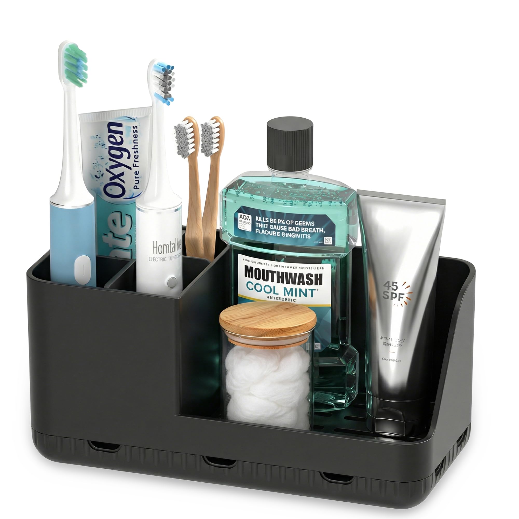 Homtalker Toothbrush Holders for Bathroom Counter - Detachable Bathroom Organizer and Storage Electric Toothbrush and Toothpaste Holder, Bathroom Decor Accessories for Countertop, Shower, Sink