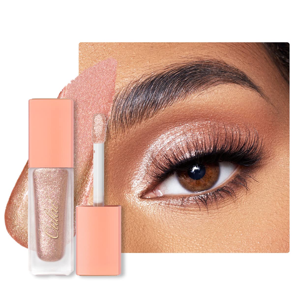 Oulac Liquid Glitter Eyeshadow – Shimmer Beige Pink Eyeshadow & Eyeliner | Sheer Warm Beige with Lime and Pink Sparkle, Blendable Eye Make-up, Crease Resistant, Vegan, 6.8g, Sugar Rush (04) — image 1