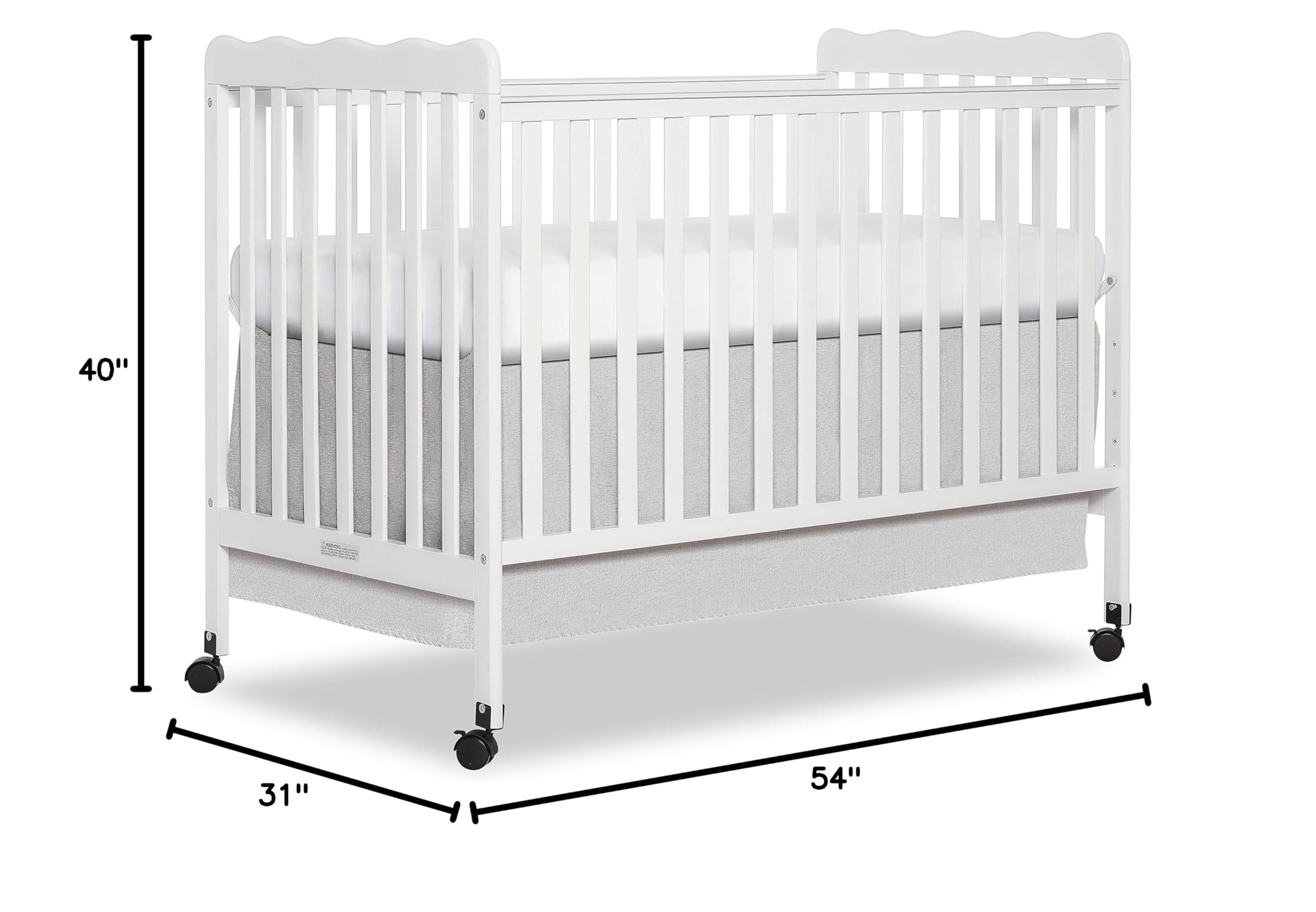 Dream On Me Carson Classic 3-in-1 Convertible Full-Size Baby Crib in White, GreenGuard Gold & JPMA, 4 Mattress Heights, Converts to Day & Toddler Bed, Locking Wheels, Classic Nursery Design