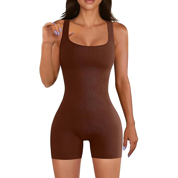 SHEKINI Body Shaper Côtelé Femme - Combinaison Short Sans Manches Yoga Sport Fitness, Jumpsuit Sculptant Abdomen Gainant Été