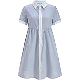 winkbay Women's Striped Button Down Shirt Dress Summer Collared Short Sleeve A Line Elegant Casual Dresses
