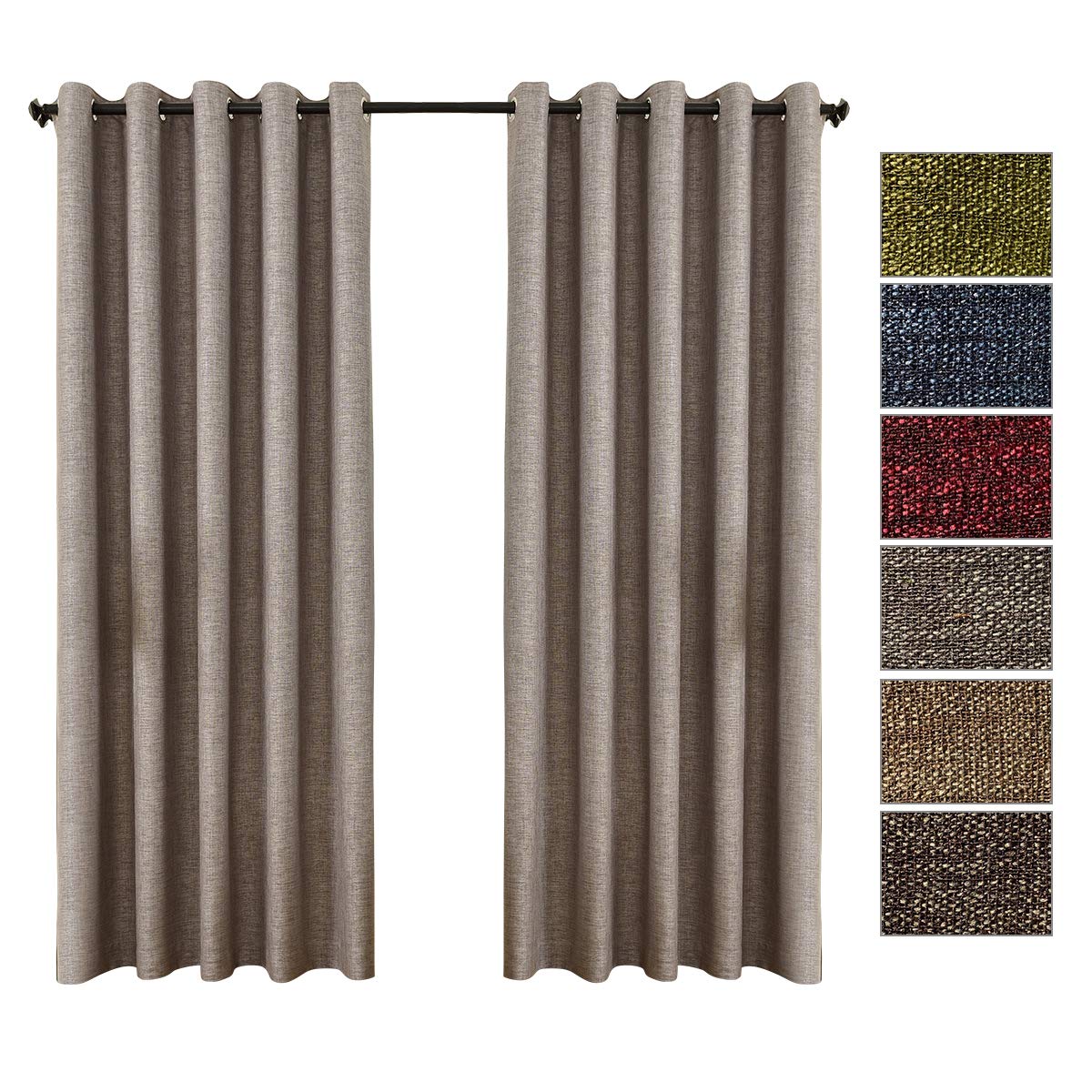 QINUO HOME 54" Drop Linen Blackout Curtains for Bedding Room -Theraml Insulated Room Darkening Eyelet 2 Curtain Panels, Khkai, Width 66" x Depth 54"