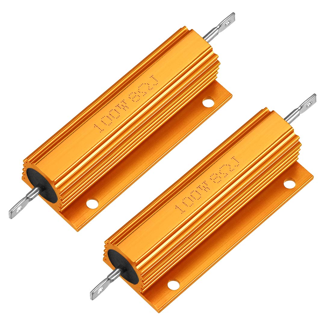 sourcing map 2pcs Aluminum Case Resistor 100W 8 Ohm Wirewound Gold for LED Replacement Converter 100W 8RJ