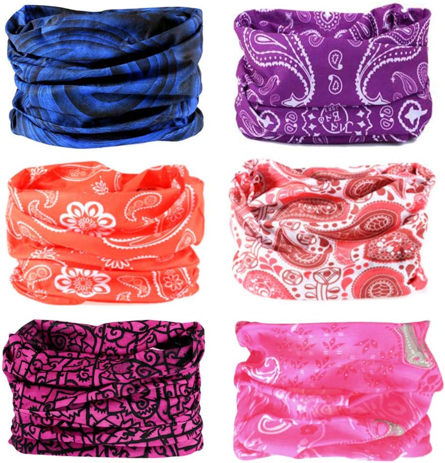 Wiwsi 6PCS Head Wrap Mask Sweatband, Seamless Face Mask Bandanas for Dust, Outdoors, Sports, Balaclava (43# Group)