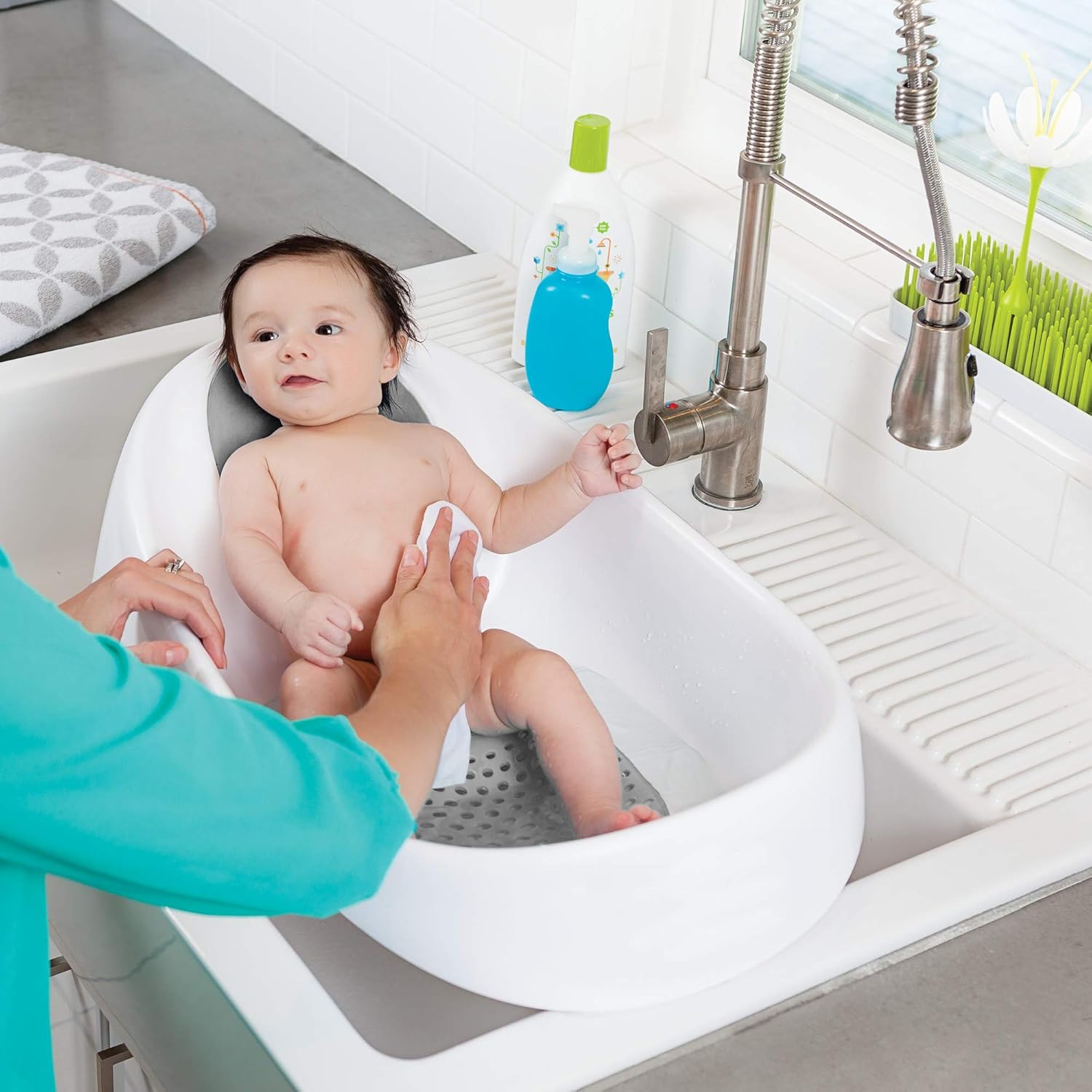 Boon, Soak 3-Stage Bathtub for Babies, Gray, White : Baby