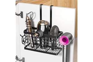 Sevenblue Hair Tool Organizer, 3-in-1 Universal Hair Dryer Holder, Adjustable Height Metal Blow Dryer Holder Wall Mounted/Over Cabinet Door/Free-Standing (Black)