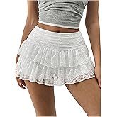 SHENHE Women's Y2K Lace Mini Skirt with Shorts A Line Hight Waisted Ruffle Skirt Skort