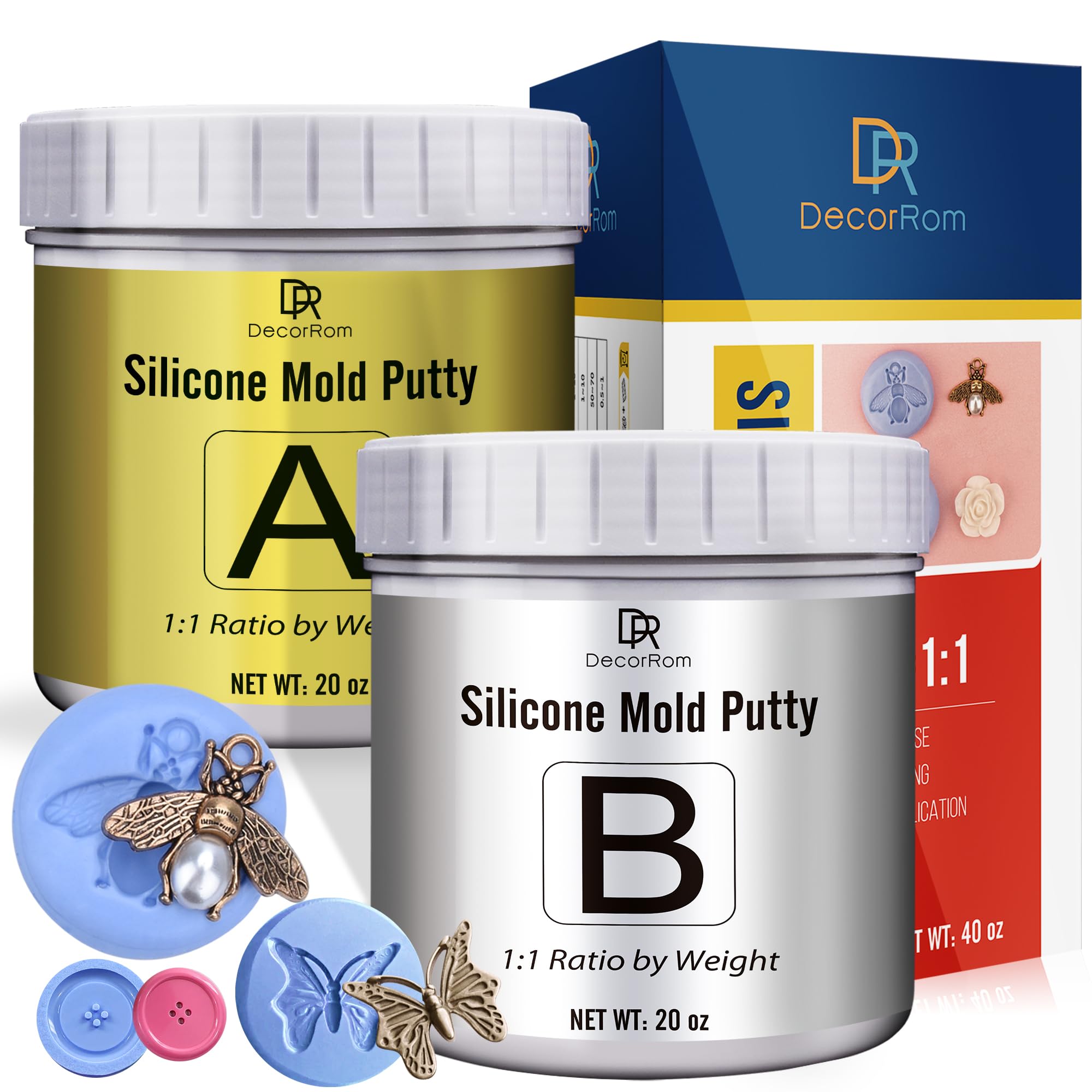 Silicone Putty - 1,200g Flexible Silicone Mold Making Kit - Easy 1:1 Mixing Ratio Fast Curing Moulding Putty for Reusable Moulds, Casting, Resin, Soap & Candle Making