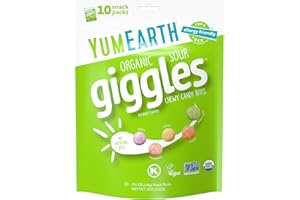 YumEarth Organic Sour Giggles Chewy Candy - Allergy Friendly (Top 9 Free), No Artificial Dyes or Flavors, Non GMO, Gluten Free, Vegan - Individually Wrapped Sour Snack Packs - 0.5 Ounce (Pack of 10)
