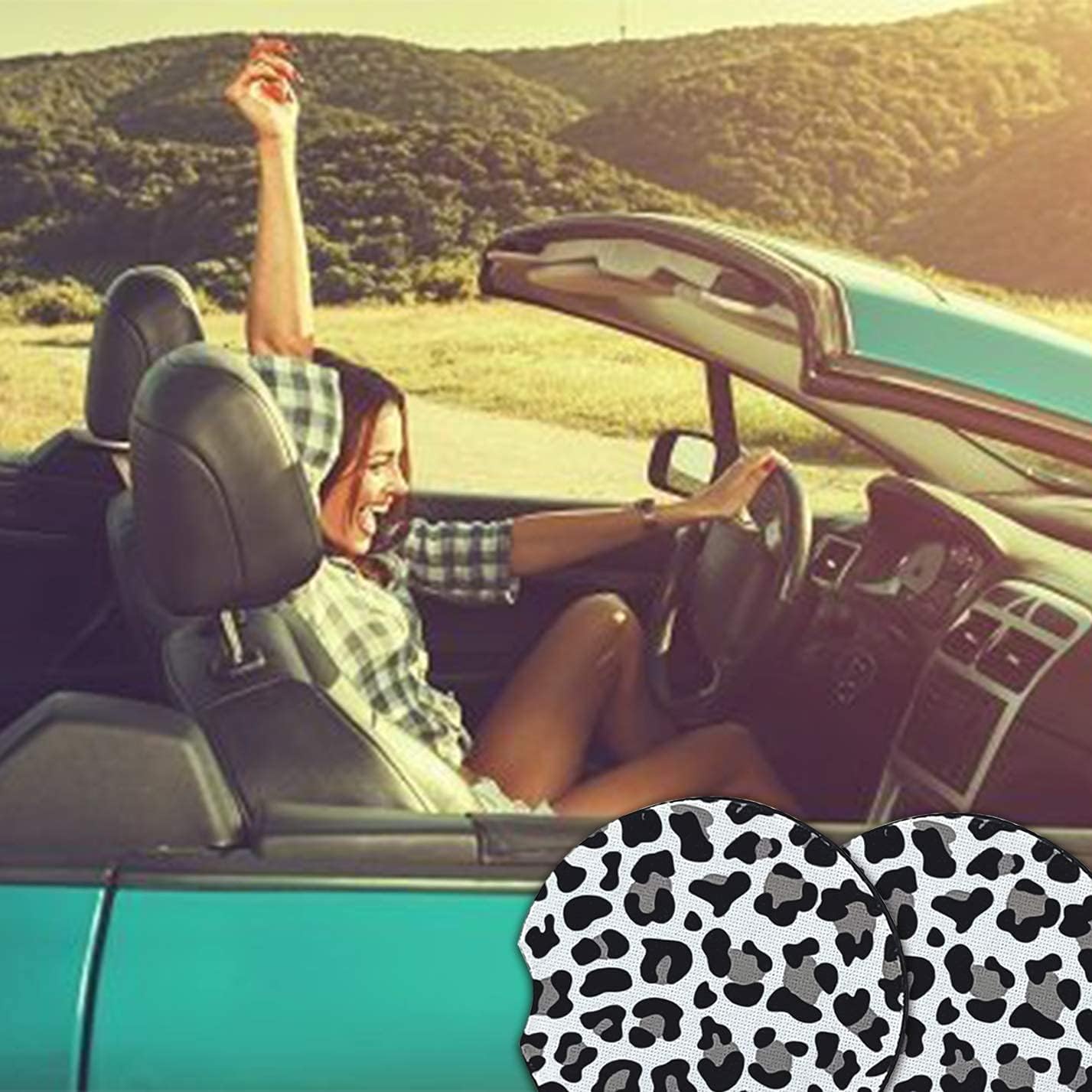 Car Coasters for Drinks Absorbent, Cute Car Coasters for Women, ar Cup Holder Coasters for Your Car with Fingertip Grip, Auto Accessories for Women & Lady,Pack of 2 (Snow Leopard): Automotive