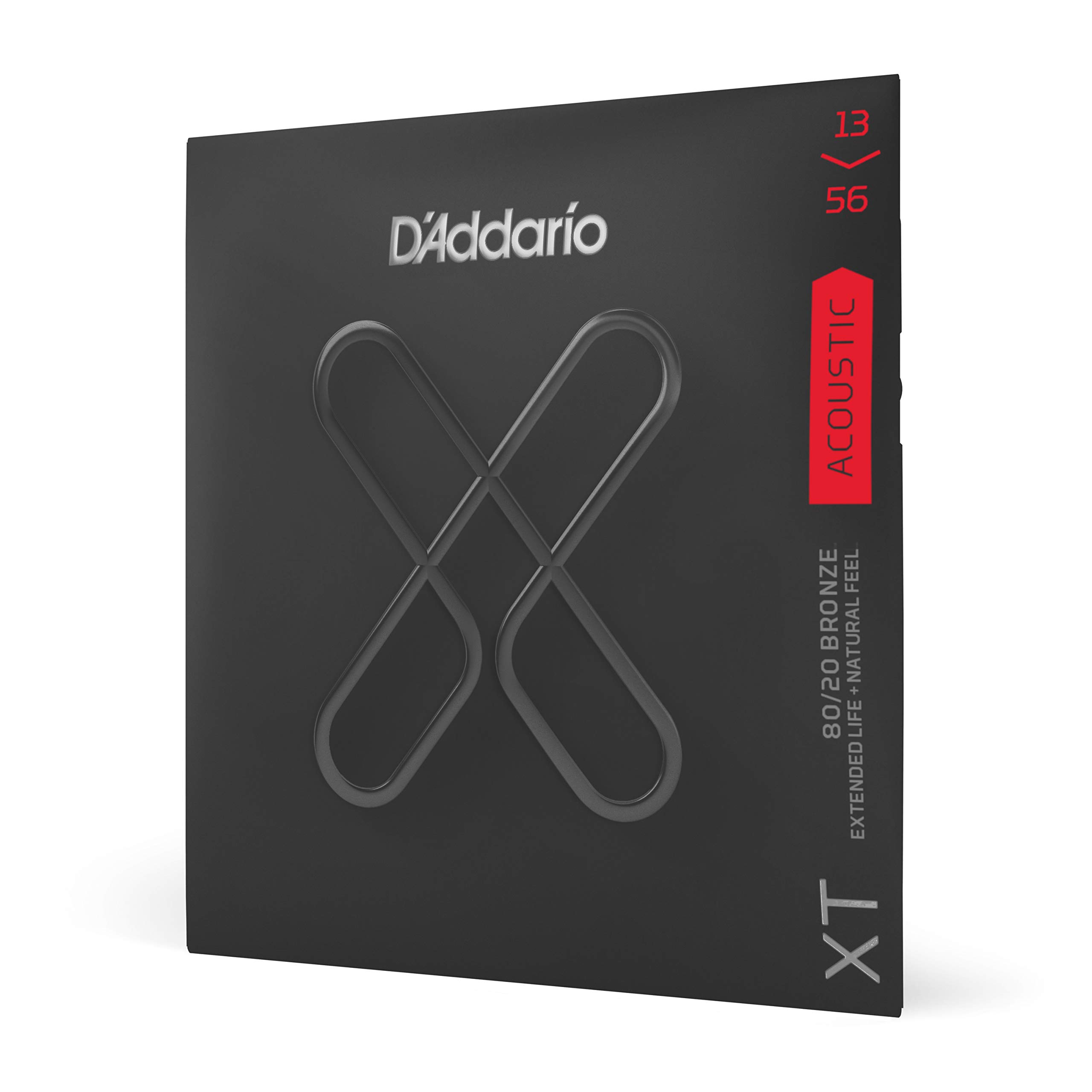 D'Addario Guitar Strings - XT 80/20 Bronze Coated Acoustic Guitar Strings - XTABR1356 - Extended String Life with Natural Tone & Feel - For 6 String Guitars - 13-56 Medium