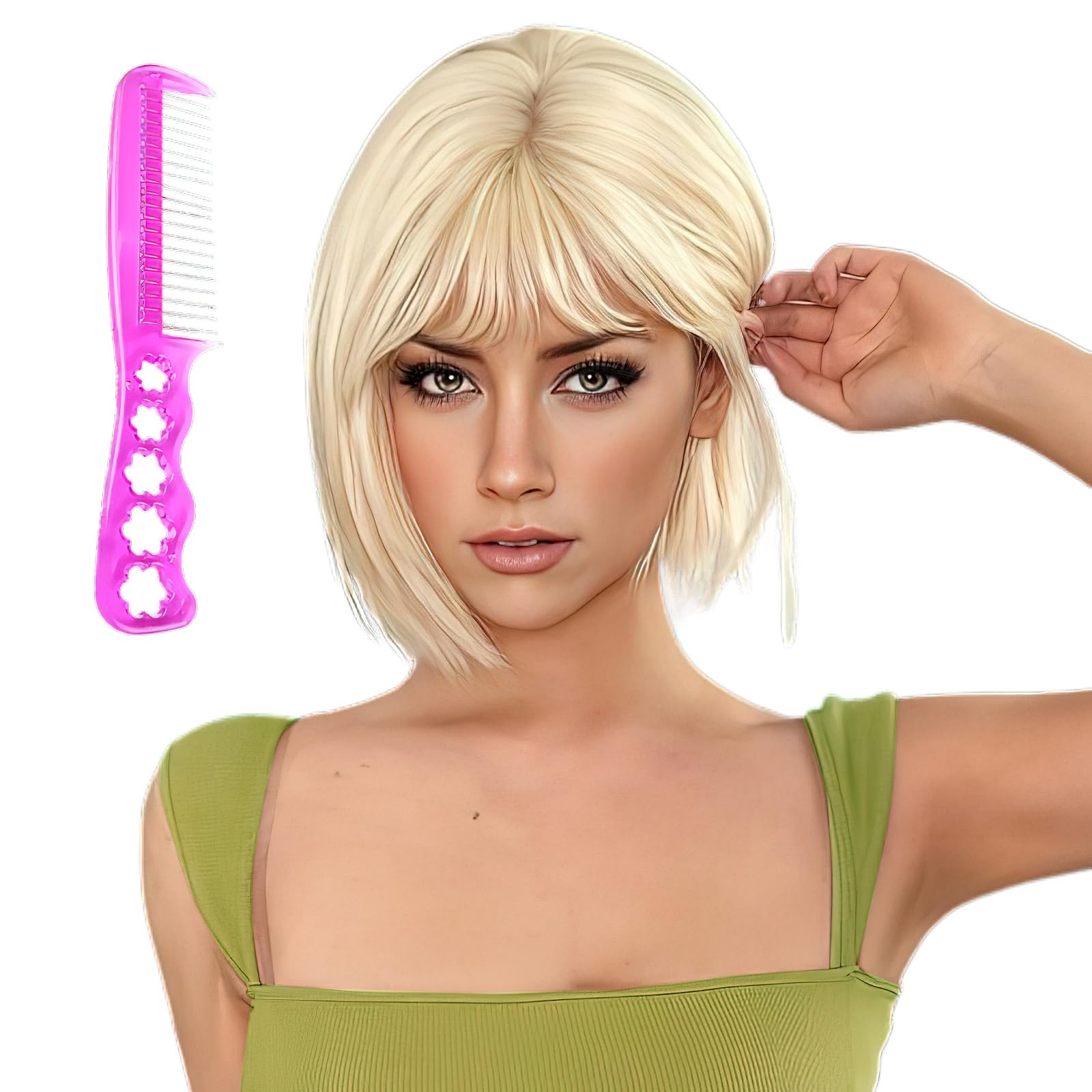 Leogony Blonde Bob Wigs for Women with Bangs - Stylish Ladies Short Wig with A Comb for Daily and Party Use (12inch)