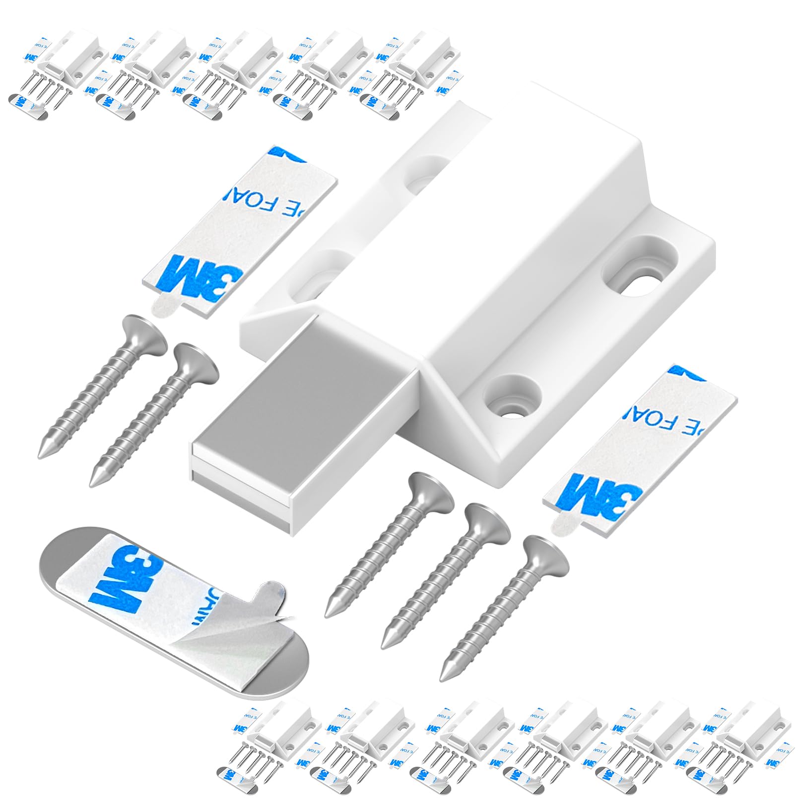 Magnetic Push Latches Without Nail Installation Tonitrui Push to Open Door Latch Magnetic Touch Latches Kitchen Door Push Release Latch for Cabinet Door Closure and Popping Open (White 12 Pack)