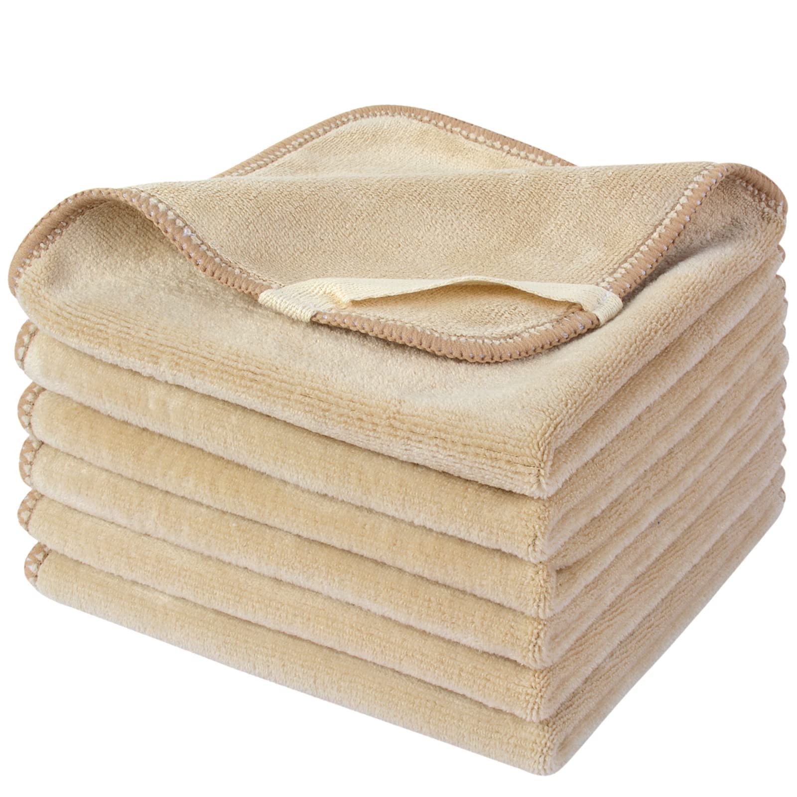 SINLAND Microfiber Facial Cloths Fast Drying Washcloth 12inch x 12inch (6pack, Cream)