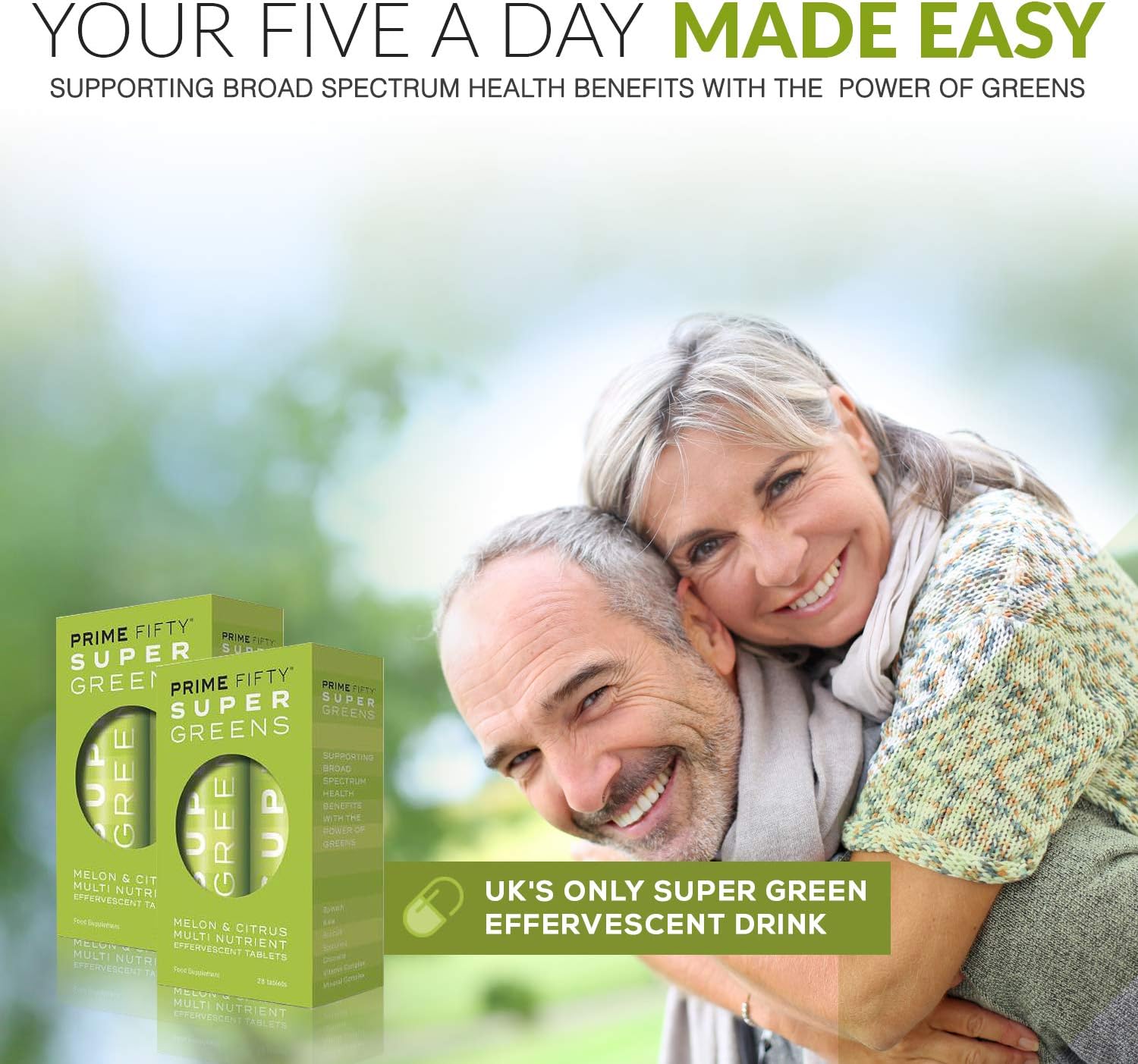Prime Fifty Super Greens+ Supplement, Effervescent Multivitamins Tablets, 28 Day Supply - Image 3