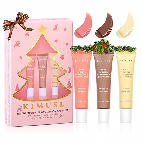 KIMUSE 3 Pack Tinted Lip Butter Hydration Balm, Hydrating Lip Treatment with Hyaluronic Acid & Vitamin E, Moisturizing Lip Balm for Shine & Hydration, Vegan Formula