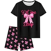 Sylfairy Girls Pajamas Sets Short Sleeve Summer Pjs for Girls Bow Sleepwear Kids Clothes Sets Size 3-16