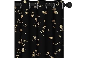 Deconovo Curtains with Pattern, Black Out Curtains for Bedroom Windows, Light Blocking Soundproof Curtains Drapes for Party (Black/Golden,W52 X L63)