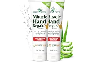 MIRACLE OF ALOE Miracle Hand Repair Cream for Dry Cracked Hands 4 oz Best Healing Hand Cream with 60% Aloe Vera - Non-Greasy Moisturizer for Working Hands - Fast Absorbing Lotion for Extremely Dry Skin (2-Pack)