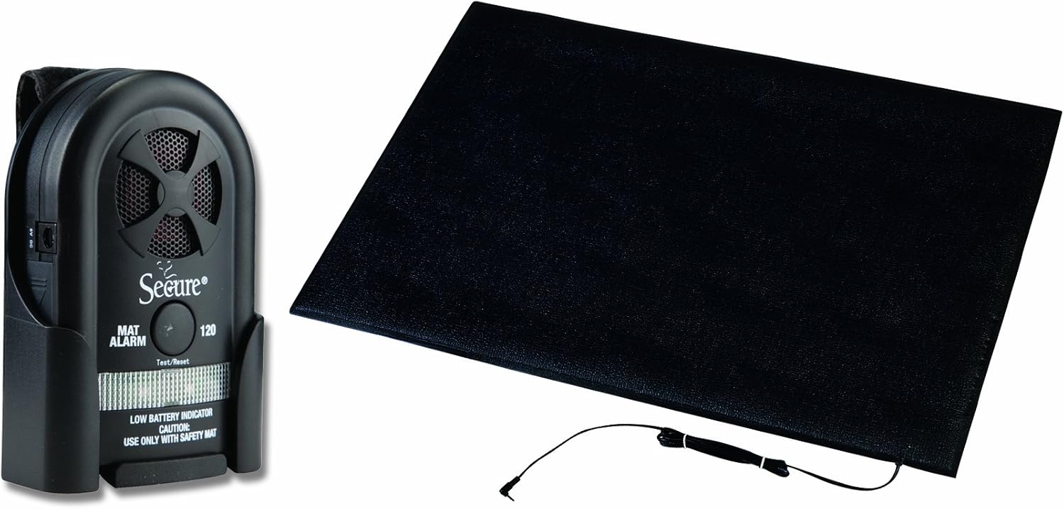 Secure MAT-3 Floor Mat Patient Alarm Set - 24 inch x 36 inch Alarming Floor Mat for Fall and Wandering Prevention - Batteries Included