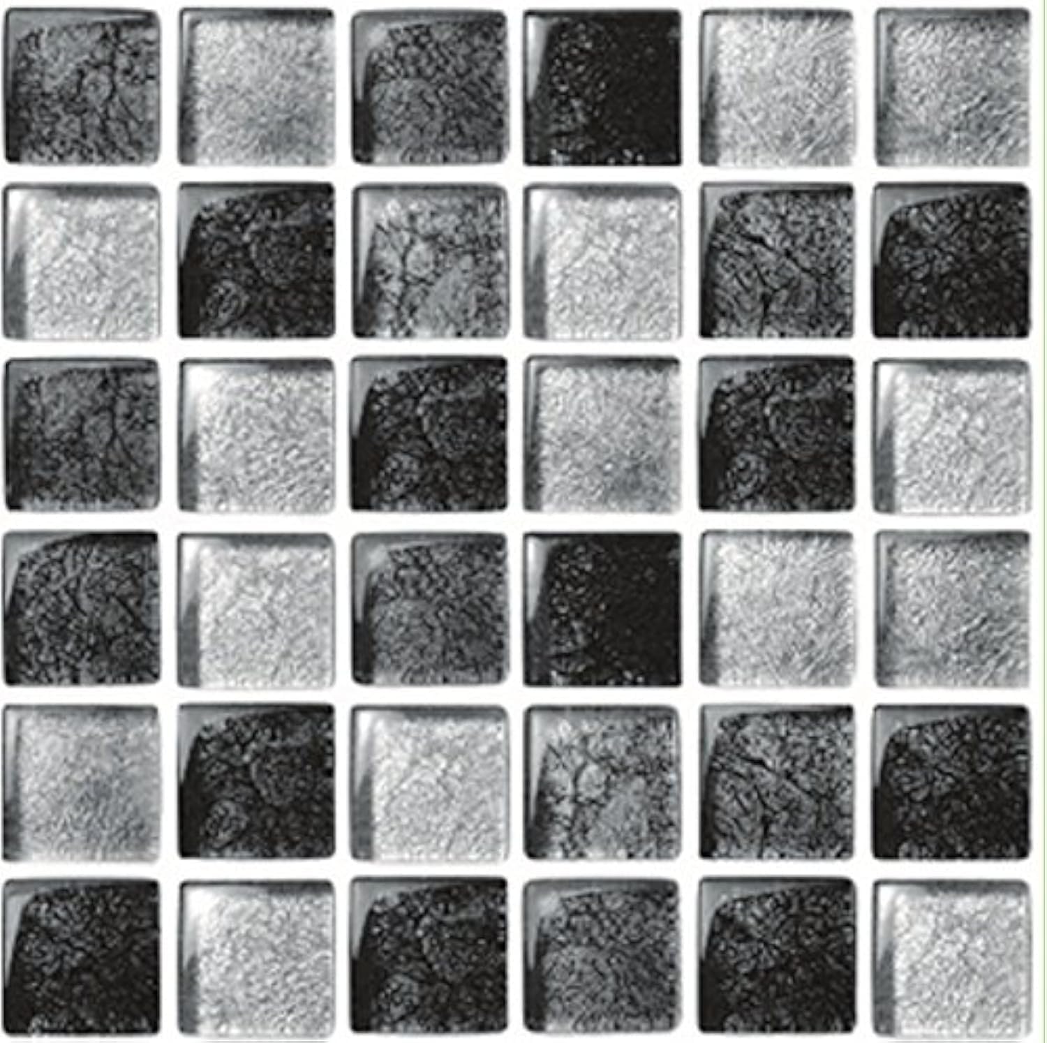 LPS Pack of 10 Silver black grey stone effect mosaic tile stickers transfers stick on wall tile peel and stick bathroom kitchen