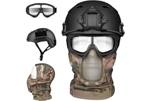 VPZENAR Airsoft Helmet,Black Tactical Helmet,Airsoft Mask Mesh,Elastic Balaclava Mask, Anti Fog Airsoft Goggles, Tactical Full Face Protection, Airsoft Accessories,Military Gear