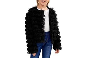 Inorin Girls Open Front Cardigan Faux Fur Coat Warm Fuzzy Trendy Winter Vintage Parka Shaggy Party Outerwear Jackets Tops