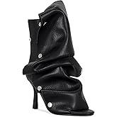 RKQ Women's Suede Rhinestones kitten Stiletto Heels Peep toe Ankle Boots cute Back zipper Detachable buckle Panel Slouchy Dress Party y2k summer Short booties