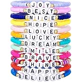 RINTOLER Heishi Surfer Clay Bead Bracelets Set for Women - Preppy Smile Evil Eye Beaded Stretch Bracelets Elastic Layering Friendship Bracelets- Stackable Boho Disc Summer Jewelry Set