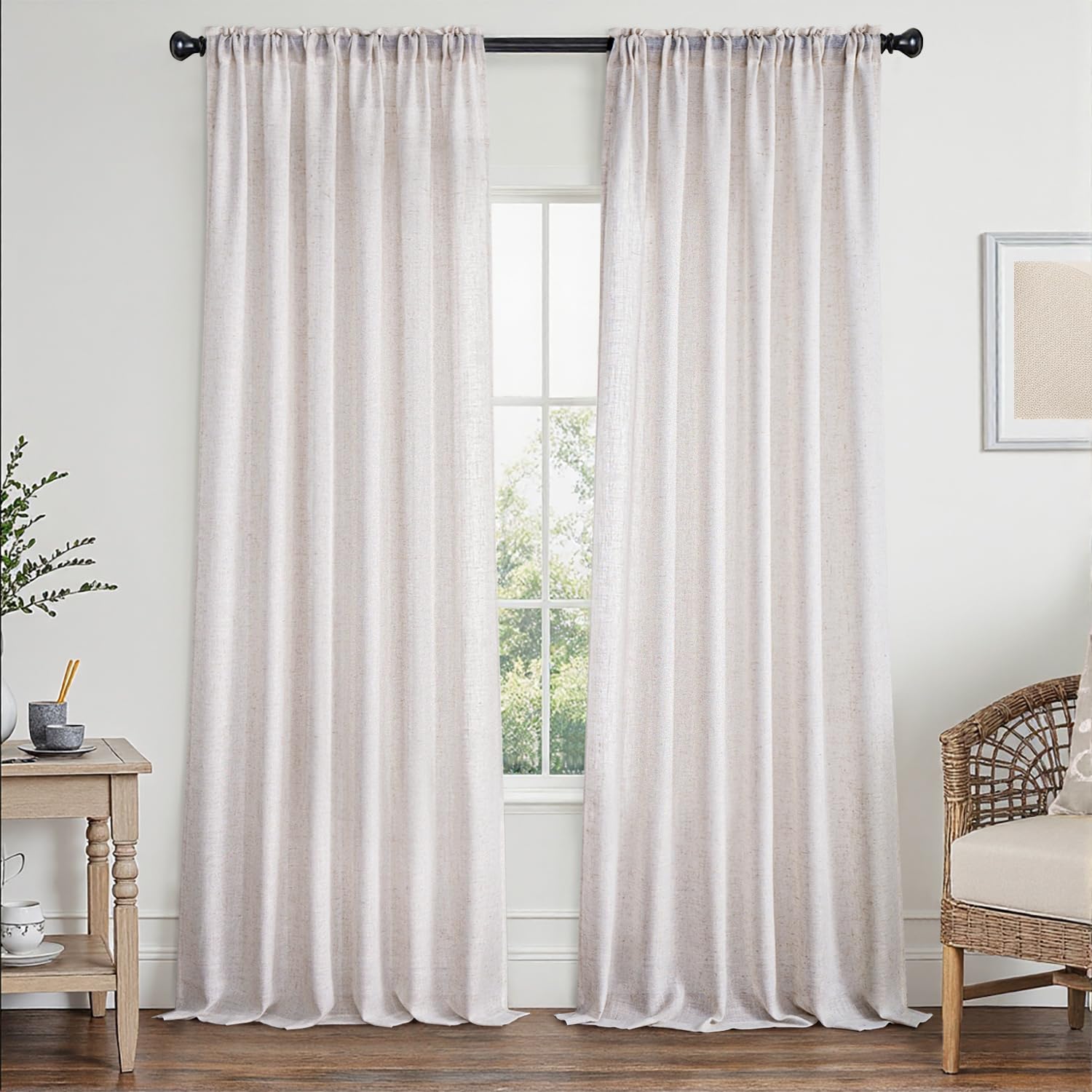 Photo 1 of MIULEE Linen White Curtains 84 Inch Length 2 Panels Set for Living Room Bedroom Semi Sheer Light Filtering Farmhouse Rod Pocket Long Soft Thick Linen Textured Window Drapes W42XL84
