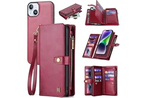 QIXIU for iPhone 13 Wallet Case,iPhone 13 Case with Card Holder,iPhone 13 Leather Case for Women Men,Premium iPhone 13 Case with Magnetic Kickstand Strap Zipper(Red)