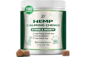 ZIEHOOGE Hemp Calming Chews for Dogs - Dog Calming Treats Helps with Dog Anxiety Relief, Separation, Stress, Barking, Fireworks, Travel, Composure - Natural Dog Supplements 180 Soft Chews - Chicken Flavor