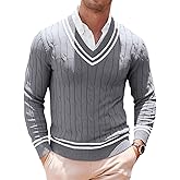 Runcati Mens V Neck Sweater Casual Cable Knit Slim Fit Pullover Long Sleeve Fall Winter Sweaters