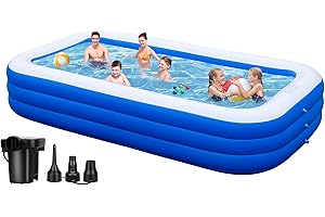SKNSL Large Inflatable Pool for Adults - 130"x 72" x 22" Oversized Thickened Family Blow Up Pool, Big Swimming Pool with Pump for Backyard Garden Summer Water Party