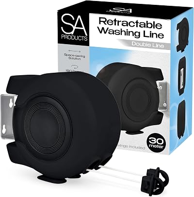 SA Products Wall Mounted Twin Cable Retractable Washing Line 30m External Indoor