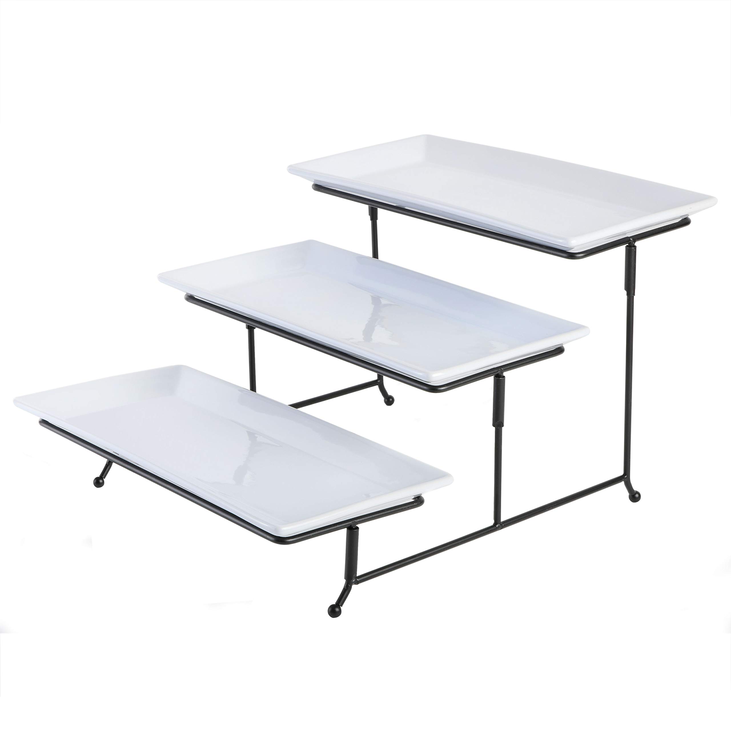 Gibson Elite Gracious Dining 3-Tier Serving Display Stand, Rectangular White Porcelain Plates, Tiered Serving Display - Elegant Food Presentation Display for Parties, Catering, Entertaining Events
