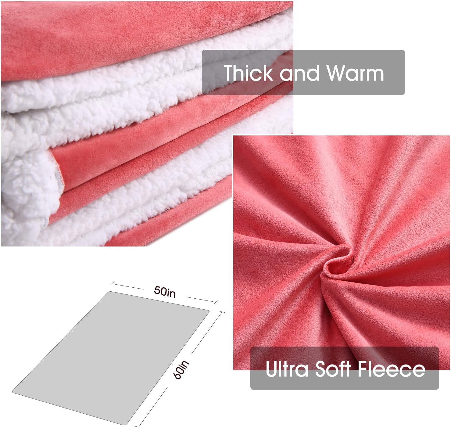 Heated Blanket Electric Throws Lightweight Soft Double-Layer Plush Blanket, 3 Heat Settings, Fast Heating, 2H Auto Off, 50" x 60" Pink, Travel Home Office Use, Machine Washable: Kitchen & Dining