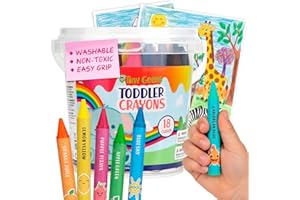 TinyGeeks Jumbo Crayons For Toddlers 3-8 - 18pc Toddler Baby Crayons For Kids Ages 4-8 & 3-4 - With Printed Coloring Sheets - Washable, Non Toxic and Easy To Hold - Perfect for Classroom
