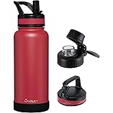 OLDLEY 32 oz Insulated Water Bottle With Straw, Stainless Steel Sports Water Cup Flask with 3 Lids(Straw, Spout and Handle Lid) Double Walled Travel Thermal Canteen Mug,Fire Red