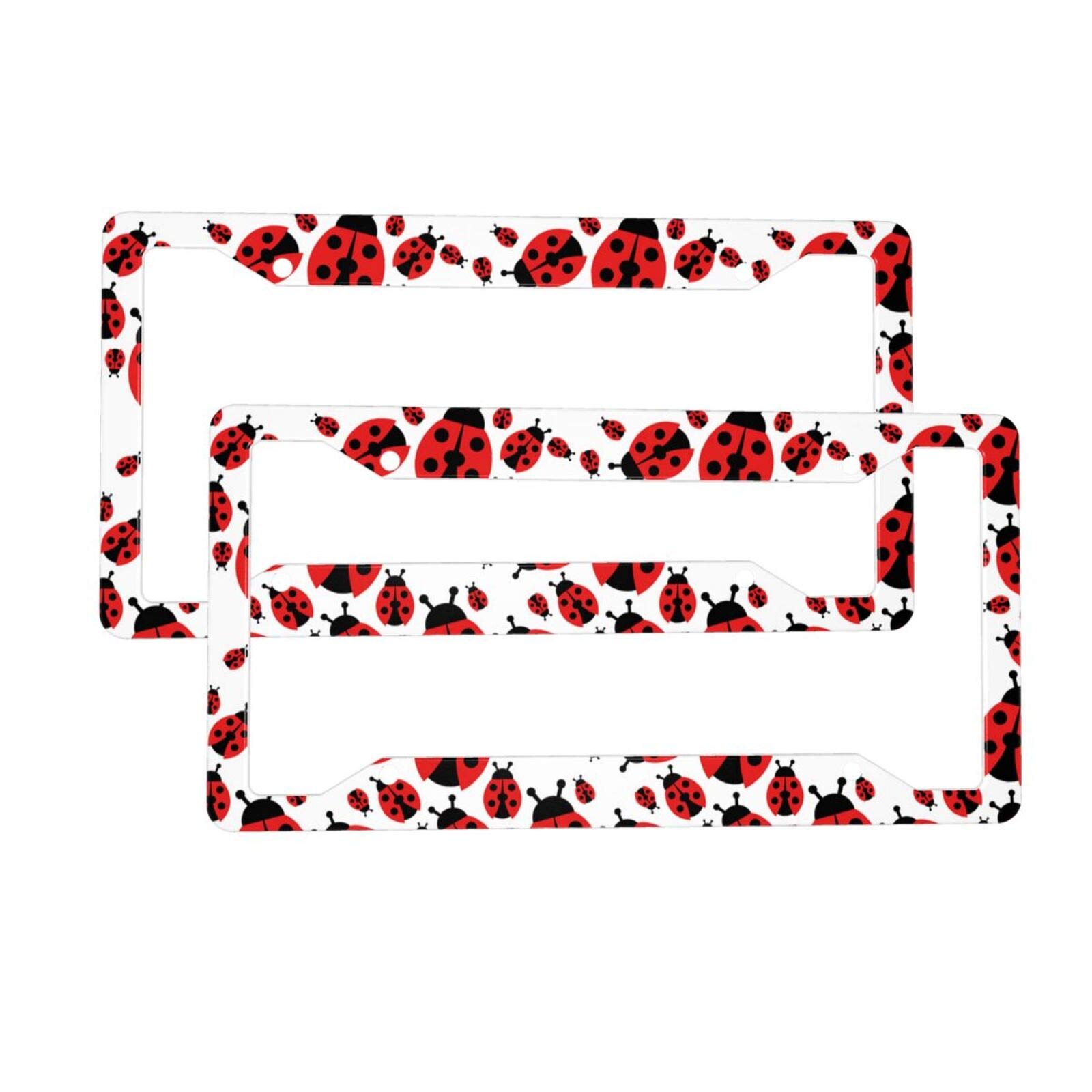 Photo 1 of 2Pack Car License Plate Frames,Cartoon Red Ladybug Aluminum Car Accessories with 4 Holes and Screws