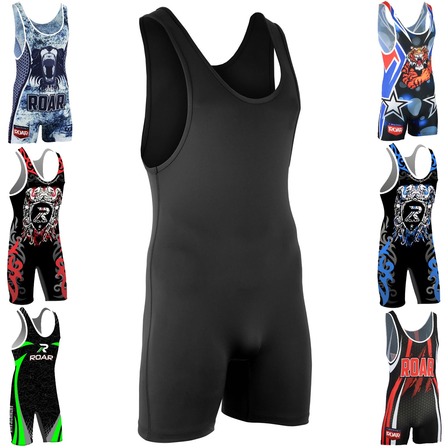 Photo 1 of ROAR Athletic Men's Wrestling Singlet Suit Bodywear Uniform (Plain-Black, Large)
