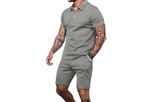 Babioboa Men's Short Sleeve Polo Shirt & Shorts set Summer Two Piece Outfits 3 Pockets zip Tracksuit Casual Athletic Sports