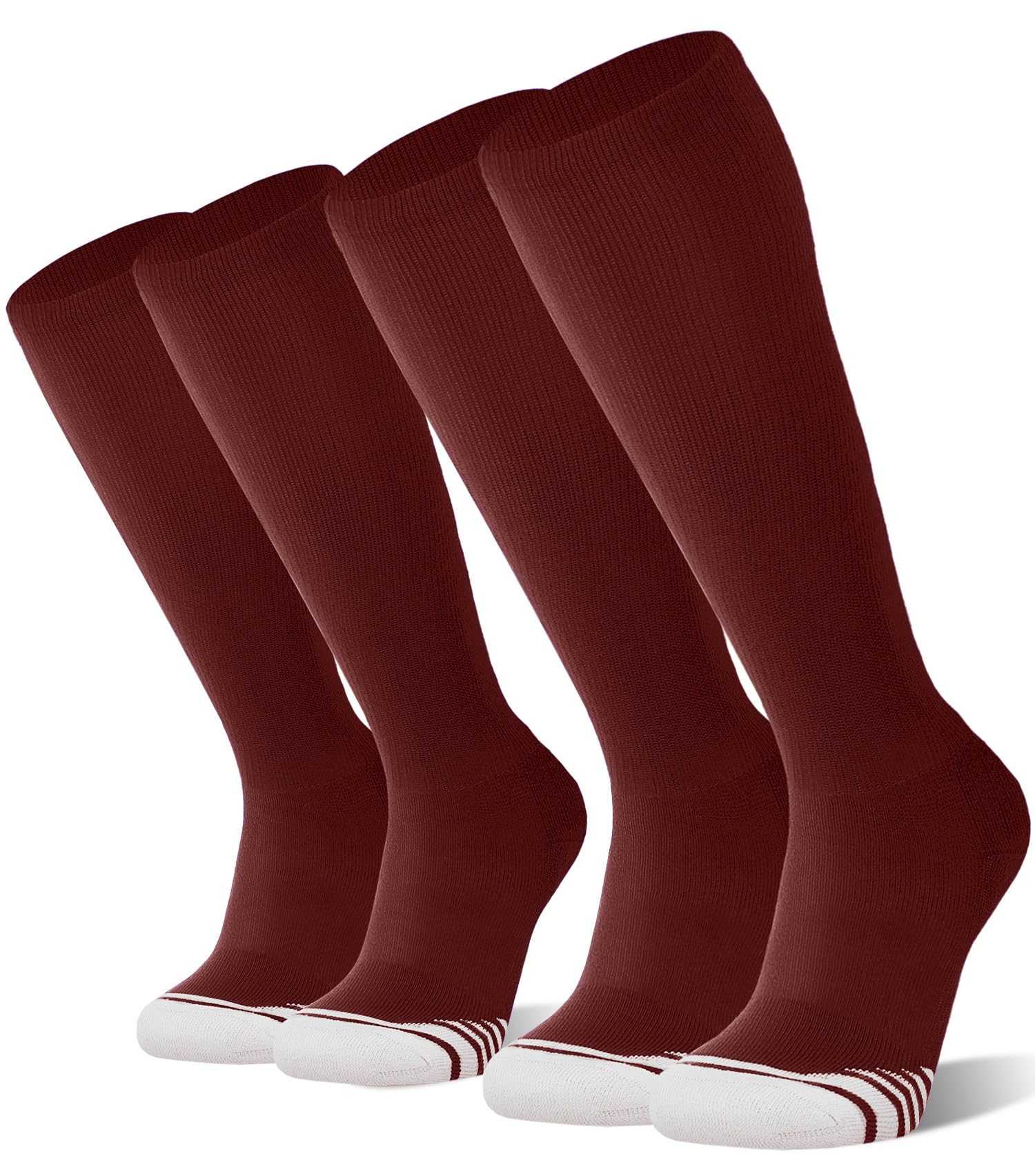 Photo 1 of FITRELL 2 Pack Baseball Soccer Softball Socks for Kids Youth Men & Women Over-the-Calf Knee High Socks, nfl, Maroon/Brown, Small