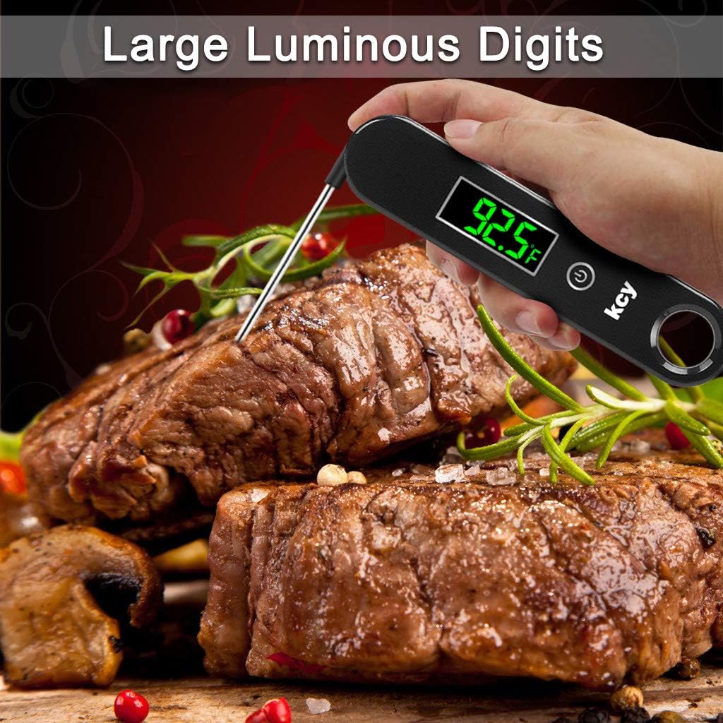 KCY Ultra Fast Thermocouple Digital Instant Read Meat Thermometer, Best Waterproof Thermometer for Kitchen, Cooking Food, BBQ, Grill and Oil Deep Fry Candy (Black): Kitchen & Dining